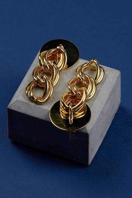 Buy_The Slow Studio_Gold Plated Handcrafted Chain Link Danglers _Online_at_Aza_Fashions