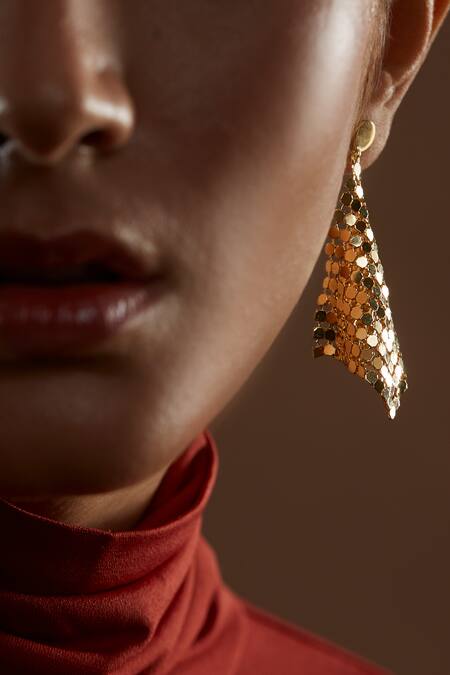 The Slow Studio_Gold Plated Handcrafted Mesh Tassel Earrings _Online_at_Aza_Fashions