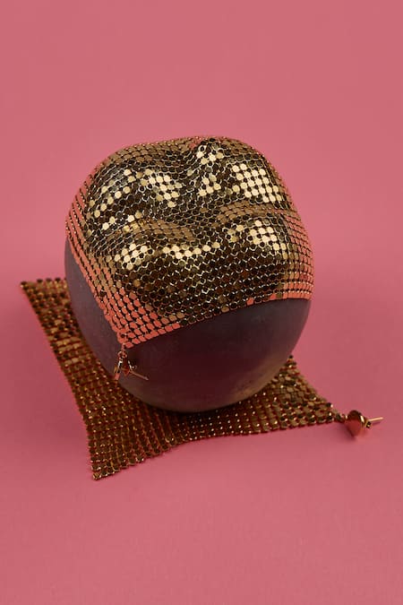 The Slow Studio_Gold Plated Handcrafted Mesh Tassel Earrings _Online_at_Aza_Fashions