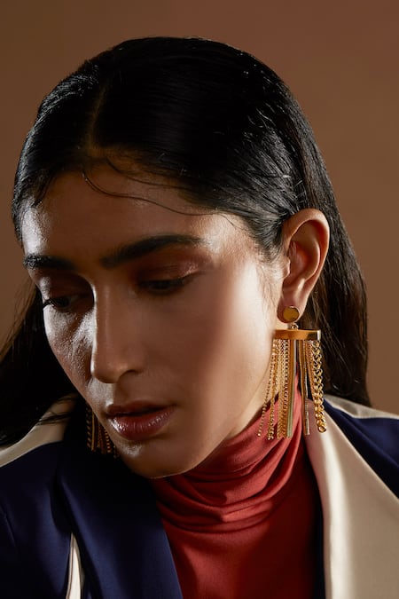 The Slow Studio_Gold Plated Handcrafted Chain Tassel Earrings _Online_at_Aza_Fashions
