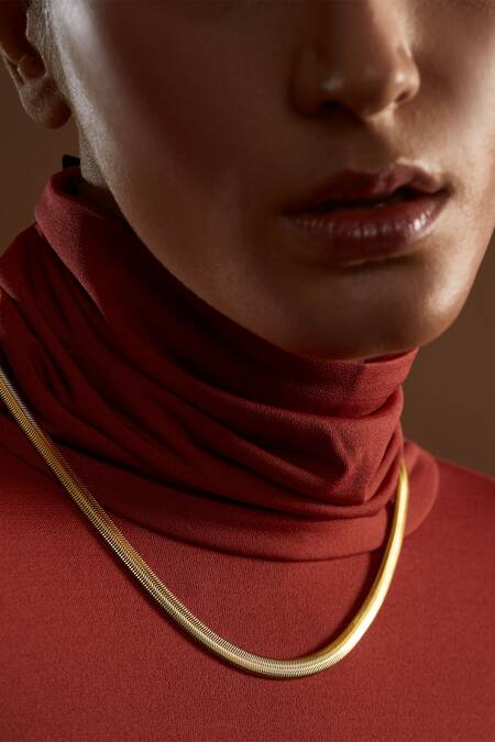 The Slow Studio_Gold Plated Handcrafted Unisex Viper Necklace  _at_Aza_Fashions