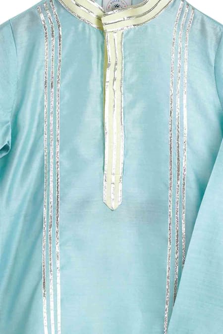 MI Dulce AN'YA Blue Handloom Cotton, Silk, Cotton, Chanderi Gota Patti Work Kurta And Pant Set Online at Aza Fashions MI Dulce AN'YA_Blue Handloom Cotton, Silk, Cotton, Chanderi Gota Patti Work Kurta And Pant Set _Online_at_Aza_Fashions
