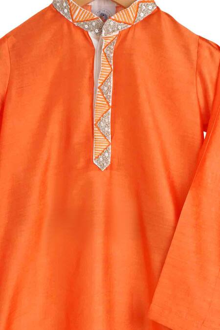 MI Dulce AN'YA Orange Handloom Cotton, Silk, Cotton, Chanderi Mandarin Collar Kurta And Pant Set Online at Aza Fashions MI Dulce AN'YA_Orange Handloom Cotton, Silk, Cotton, Chanderi Mandarin Collar Kurta And Pant Set _Online_at_Aza_Fashions