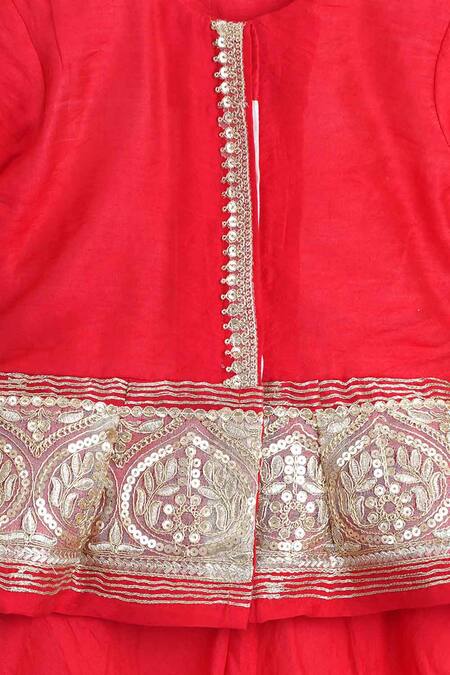 MI Dulce AN'YA_Red , Chanderi, Silk, Handloom Peplum Blouse And Palazzo Set _Online_at_Aza_Fashions