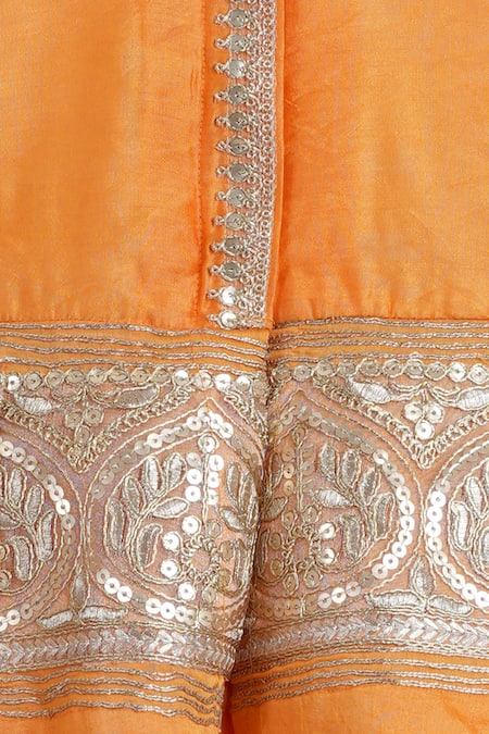 MI Dulce AN'YA_Orange Handloom Cotton, Chanderi, Silk Embroidery, Peplum Blouse And Palazzo Set _Online_at_Aza_Fashions