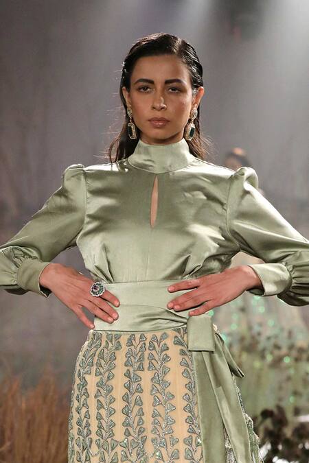 Shop Reynu Taandon Green Net Embroidered Lehenga Set Online at Aza Fashions Shop_Reynu Taandon_Green Net Embroidered Lehenga Set _Online_at_Aza_Fashions