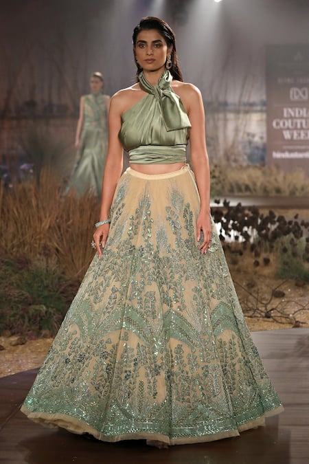 Reynu Taandon Green Net Embroidered Lehenga Set 