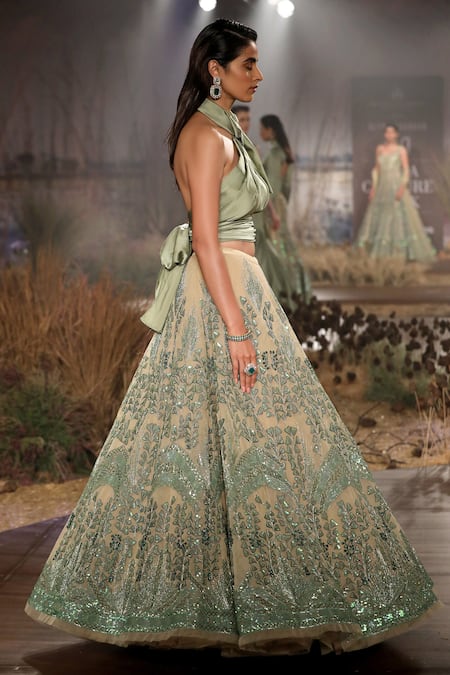 Shop Reynu Taandon Green Net Embroidered Lehenga Set at Aza Fashions Shop_Reynu Taandon_Green Net Embroidered Lehenga Set _at_Aza_Fashions