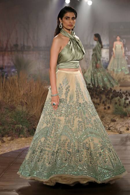 Reynu Taandon Green Net Embroidered Lehenga Set Online at Aza Fashions Reynu Taandon_Green Net Embroidered Lehenga Set _Online_at_Aza_Fashions