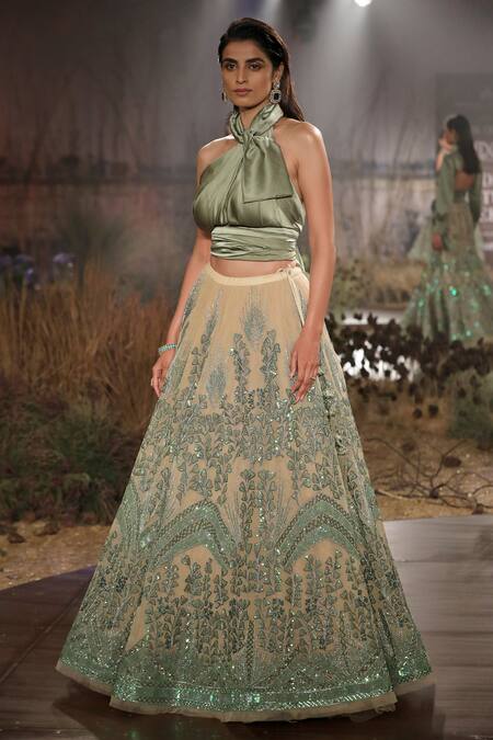 Buy Reynu Taandon Green Net Embroidered Lehenga Set Online at Aza Fashions Buy_Reynu Taandon_Green Net Embroidered Lehenga Set _Online_at_Aza_Fashions