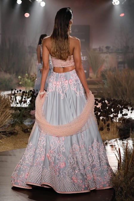 Shop Reynu Taandon Blue Net, Chanderi Silk Embroidered Bridal Lehenga Set at Aza Fashions Shop_Reynu Taandon_Blue Net, Chanderi Silk Embroidered Bridal Lehenga Set _at_Aza_Fashions