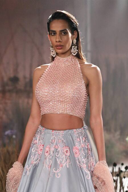 Buy Reynu Taandon Blue Net, Chanderi Silk Embroidered Bridal Lehenga Set Online at Aza Fashions Buy_Reynu Taandon_Blue Net, Chanderi Silk Embroidered Bridal Lehenga Set _Online_at_Aza_Fashions