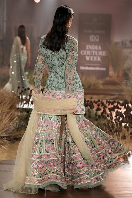 Shop Reynu Taandon Green Net, Chanderi Silk Embroidered Kurta Set at Aza Fashions Shop_Reynu Taandon_Green Net, Chanderi Silk Embroidered Kurta Set _at_Aza_Fashions