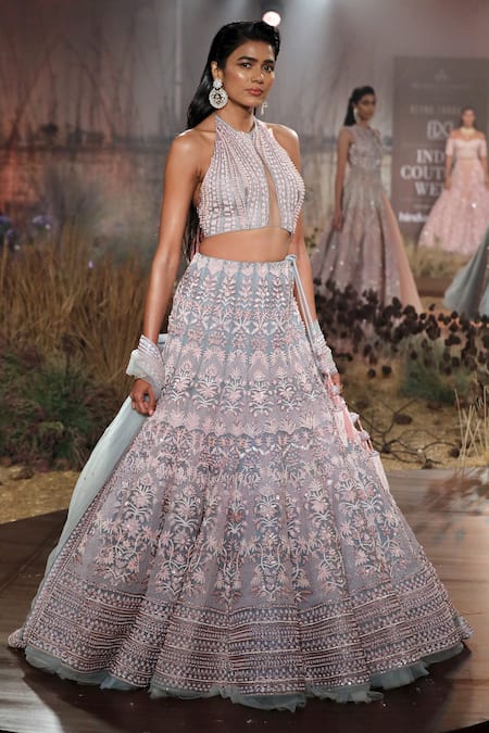 Shop Reynu Taandon Blue Net Embroidered Bridal Lehenga Set at Aza Fashions Shop_Reynu Taandon_Blue Net Embroidered Bridal Lehenga Set _at_Aza_Fashions