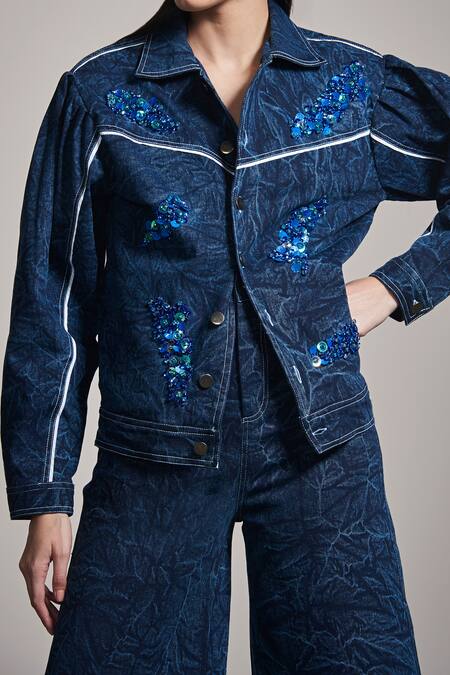 Buy_Mellowdrama_Blue Denim Jacket And Bell Bottoms Set_Online_at_Aza_Fashions