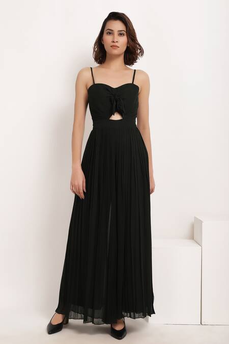 Buy_Ranng Label_Green Viscose Georgette Sweetheart Neck Pleated Jumpsuit _Online_at_Aza_Fashions