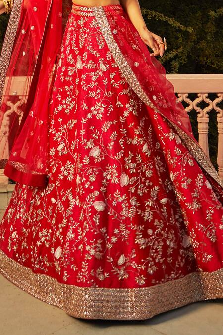 Mishru_Pink Dupatta Tulle Square Neck Embroidered Bridal Lehenga Set _Online_at_Aza_Fashions