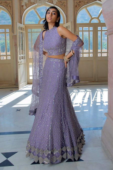 Lavender Color Georgette Bridal Lehenga