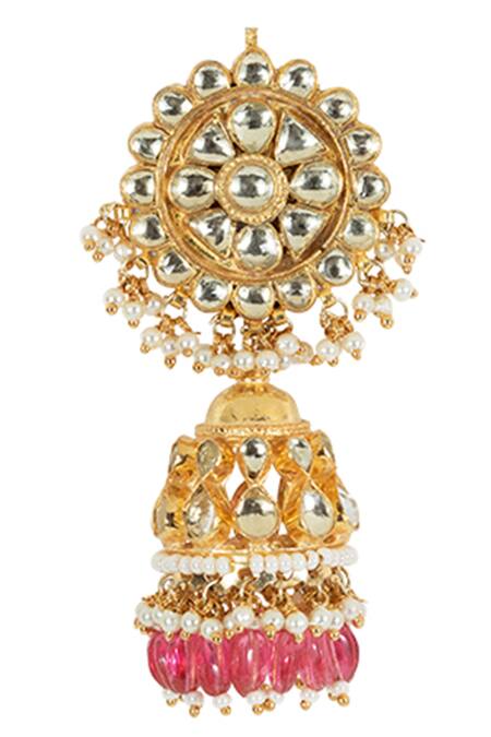 Mortantra_Gold Plated Jadau Stone Jhumkas_Online_at_Aza_Fashions