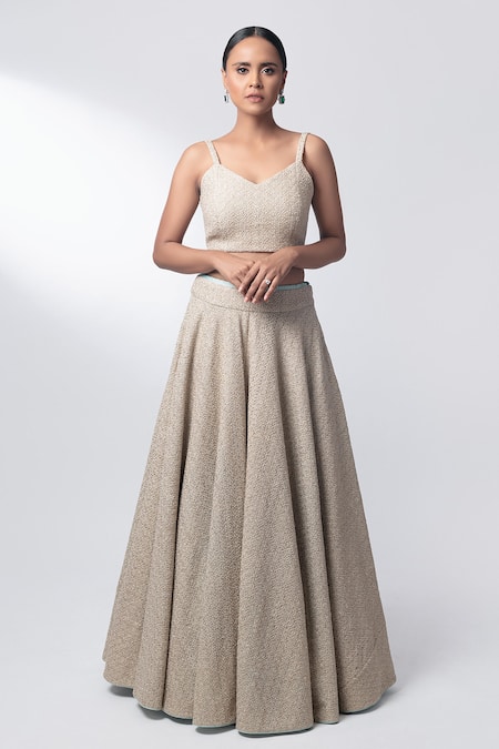 Buy_Nautanky_Green Silk, Net V Neck Lehenga Set _Online_at_Aza_Fashions