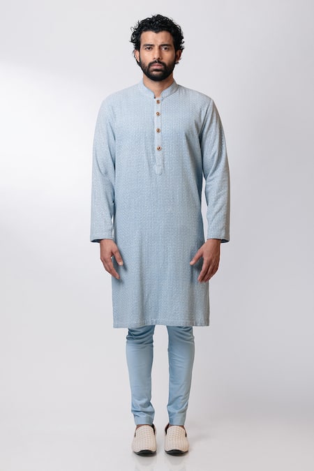 Buy_Nautanky_Blue Chanderi Silk, Cotton Satin Lycra Kurta Set _Online_at_Aza_Fashions