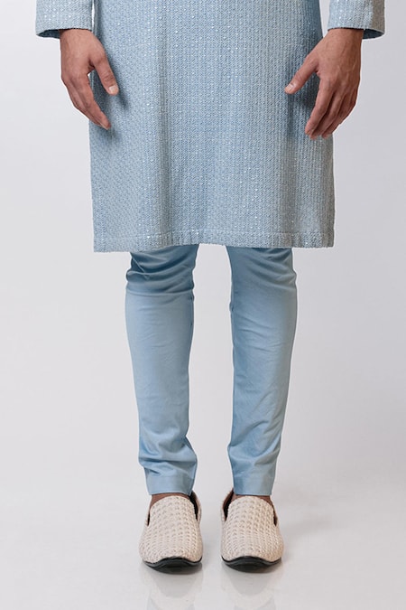 Shop_Nautanky_Blue Chanderi Silk, Cotton Satin Lycra Kurta Set _Online_at_Aza_Fashions