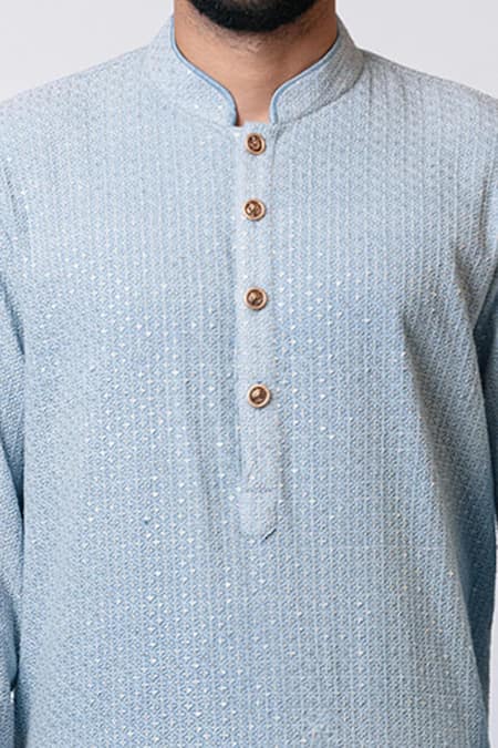 Nautanky_Blue Chanderi Silk, Cotton Satin Lycra Kurta Set _at_Aza_Fashions