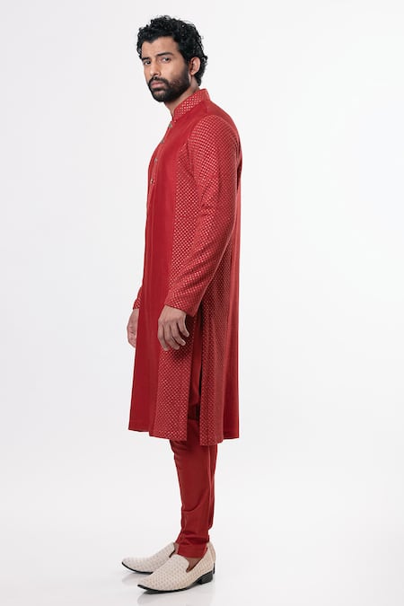 Buy_Nautanky_Red Chanderi Silk, Cotton Satin Lycra Kurta Set _Online_at_Aza_Fashions