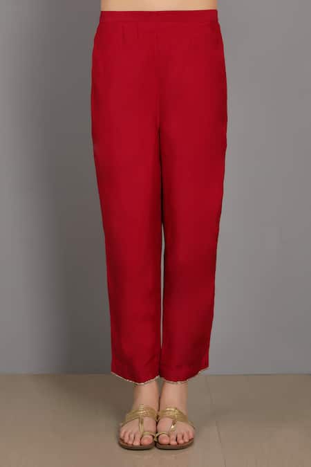 Shop_Asaga_Red Kurta Chanderi Silk Round Set _Online_at_Aza_Fashions