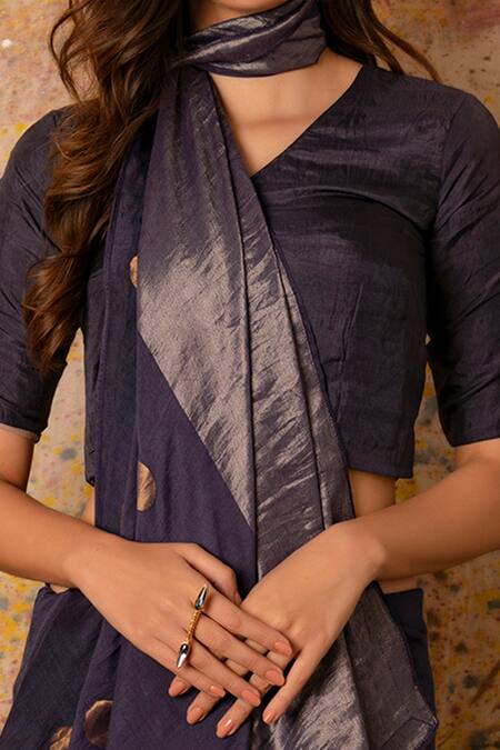 Shop Vaani Beswal Blue Handwoven Zari Silk Jamdani Polka Dots Meher Saree Online at Aza Fashions Shop_Vaani Beswal_Blue Handwoven Zari Silk Jamdani Polka Dots Meher Saree _Online_at_Aza_Fashions