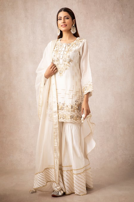 Ajiesh Oberoi White Chanderi Round Kurta Sharara Set 