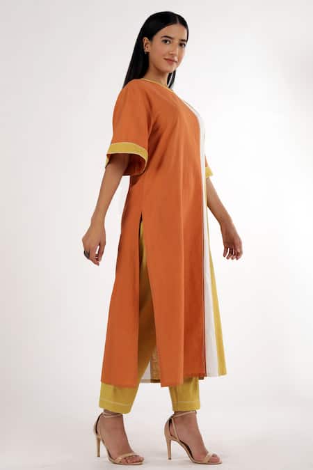 Madder Much_Multi Color Cotton Plain Round Mehri Dawn To Dusk Tunic And Pant Set _Online_at_Aza_Fashions