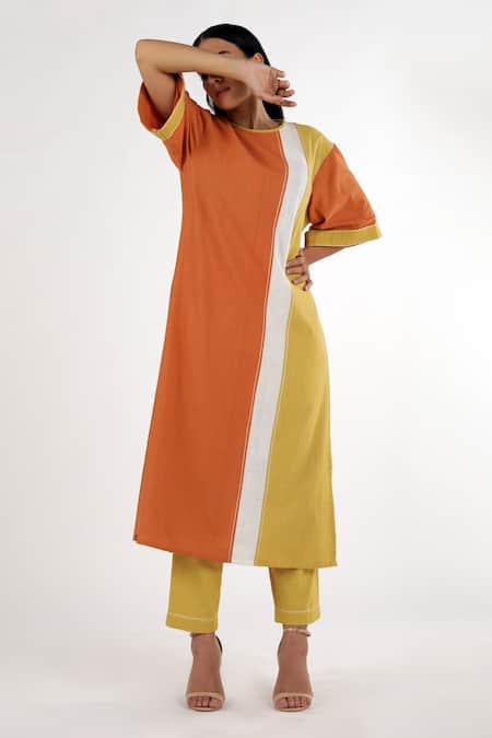 Buy_Madder Much_Multi Color Cotton Plain Round Mehri Dawn To Dusk Tunic And Pant Set _Online_at_Aza_Fashions