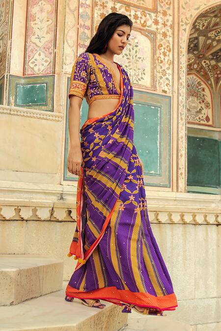 Eastern Blue and Violet Ikkat Silk Saree