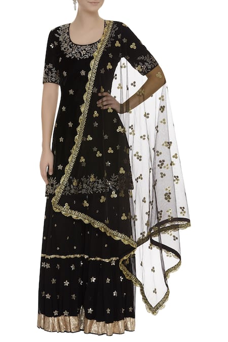 Vikram Phadnis Black Embroidered Sharara Kurta Set