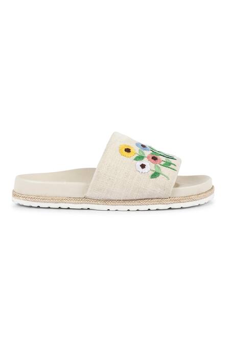 Vanilla Moon_Beige Melody Embroidered Sliders_Online_at_Aza_Fashions