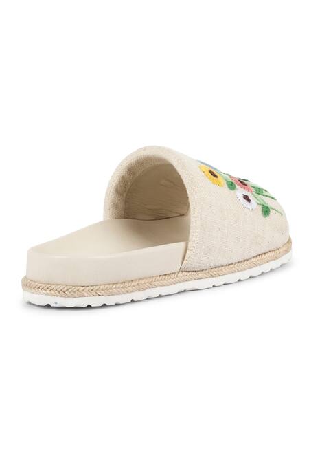 Buy_Vanilla Moon_Beige Melody Embroidered Sliders_Online_at_Aza_Fashions