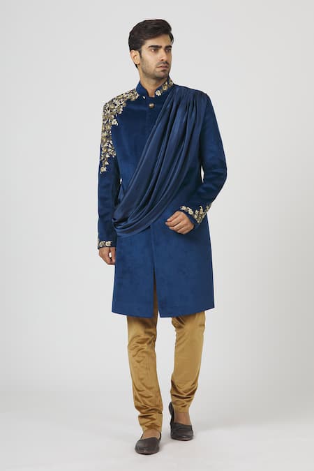 Kommal Sood Blue Dupion Embroidered Sherwani Set  