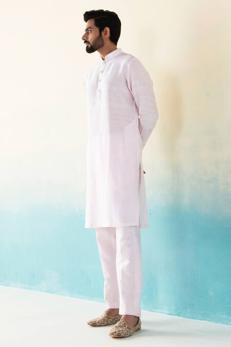 Weaver Story_Pink Pure Raw Silk Plain Kurta And Pant Set _Online_at_Aza_Fashions