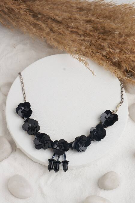 Torque By Merge Black Sequins, Beads Embellished Choker Set Online at Aza Fashions Torque By Merge_Black Sequins, Beads Embellished Choker Set _Online_at_Aza_Fashions