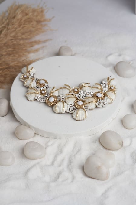 Torque By Merge Multi Color Mirrors, Stones Shell Embellished Choker Set at Aza Fashions Torque By Merge_Multi Color Mirrors, Stones Shell Embellished Choker Set _at_Aza_Fashions