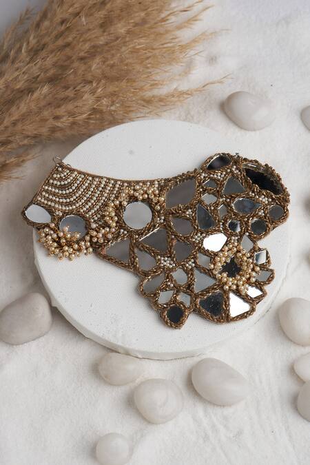 Shop Torque By Merge Multi Color Pearls, Stones Mirror Embellished Choker Set Online at Aza Fashions Shop_Torque By Merge_Multi Color Pearls, Stones Mirror Embellished Choker Set _Online_at_Aza_Fashions