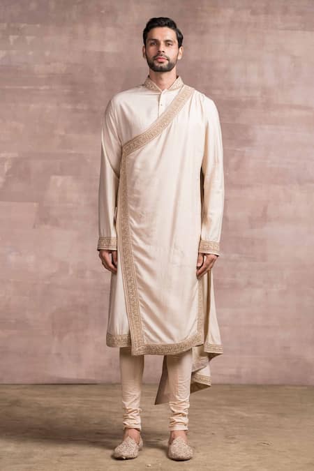 Tarun Tahiliani Sandwashed Muga Silk Draped Kurta Set  