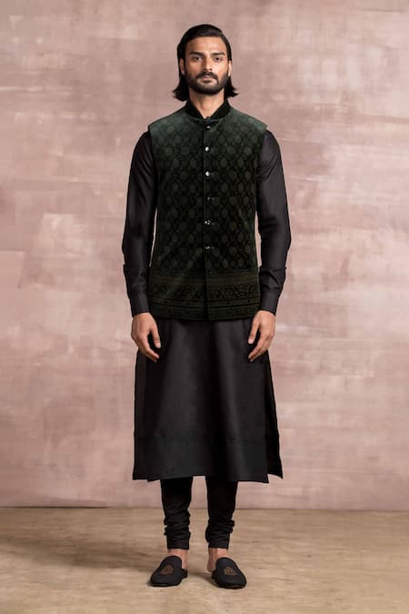 Tarun Tahiliani Cotton Suede Bundi & Kurta Set 