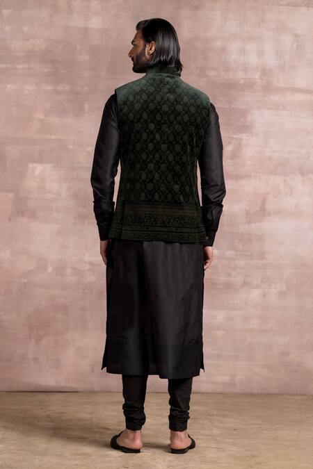 Shop Tarun Tahiliani Green Bundi- Cotton Suede, Churidar-poplin Lycra, Kurta - Spun Silk And Set at Aza Fashions Shop_Tarun Tahiliani_Green Bundi- Cotton Suede, Churidar-poplin Lycra, Kurta - Spun Silk And Set_at_Aza_Fashions