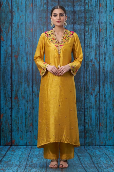 Label Niti Bothra Silk Embroidered Kurta & Palazzo Set 