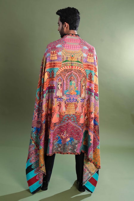 Shop_Taroob_Multi Color Kalamkari Work Pashmina Mughal Darbar Dushala _at_Aza_Fashions