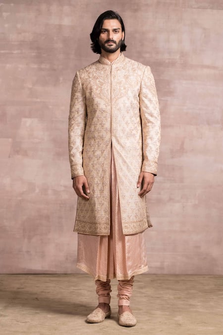 Tarun Tahiliani Tissue Georgette Chikankari Sherwani Set 