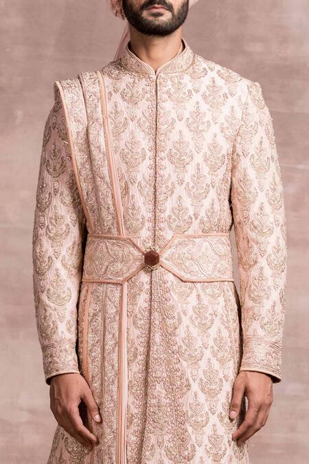 Buy Tarun Tahiliani Pink Sherwani Katan Kurta Jacquard Churidar Embroidered Set Online at Aza Fashions Buy_Tarun Tahiliani_Pink Sherwani Katan Kurta Jacquard Churidar Embroidered Set_Online_at_Aza_Fashions