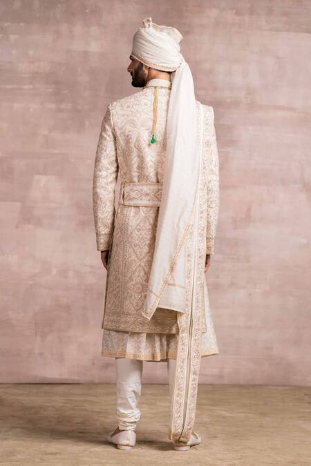 Shop Tarun Tahiliani White Sherwani Katan Kurta Jacquard Churidar Embroidered Set at Aza Fashions Shop_Tarun Tahiliani_White Sherwani Katan Kurta Jacquard Churidar Embroidered Set_at_Aza_Fashions